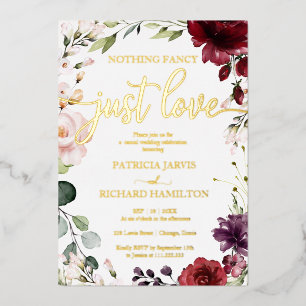 Invitación Con Relieve Metalizado Nada elegante, solo amor boda floral borgoña
