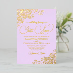 Invitación Con Relieve Metalizado Nada Elegante Solo Amor Boda Lila Púrpura Dorado