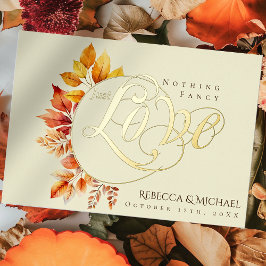 Invitación Con Relieve Metalizado Nada Elegante Solo Amor Hojas de Otoño Boda