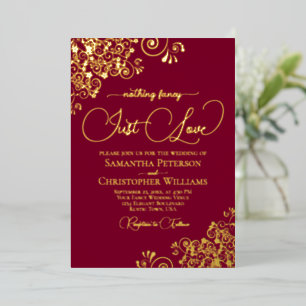 Invitación Con Relieve Metalizado Nada Elegante Solo Boda Burgundy & Gold
