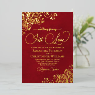 Invitación Con Relieve Metalizado Nada Elegante Solo Boda Rojo Carmesí y Dorado Amor