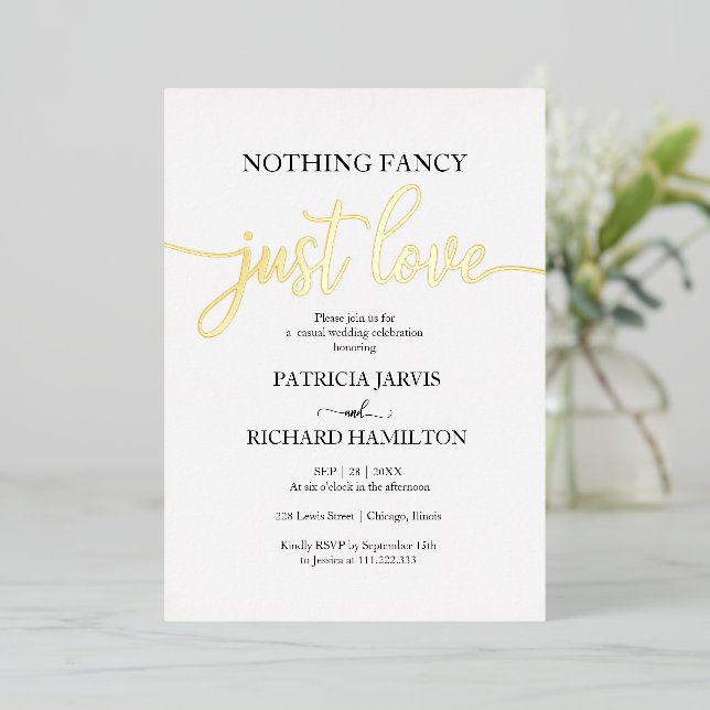 Invitación Con Relieve Metalizado Nada Fancy Ama Al Boda Casual (Anverso de pie)