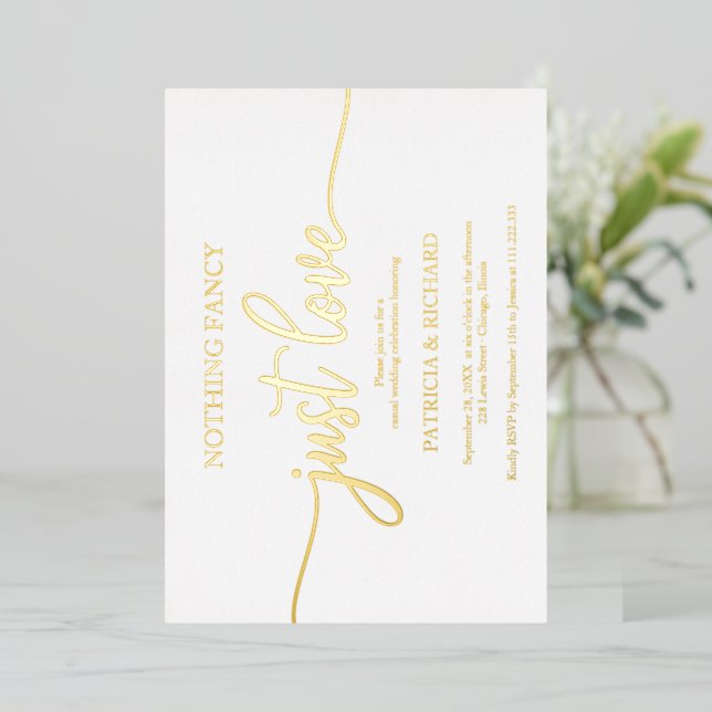 Invitación Con Relieve Metalizado Nada Fancy Ama Al Boda Casual (Anverso de pie)