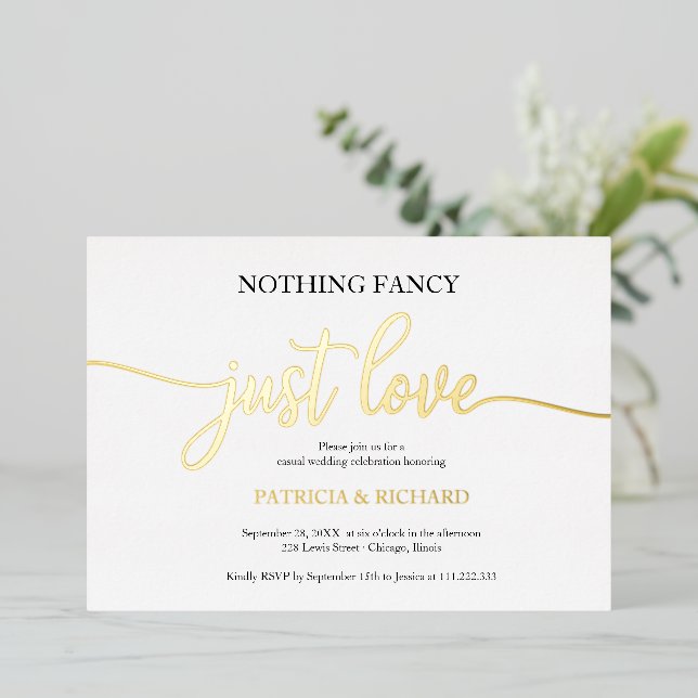Invitación Con Relieve Metalizado Nada Fancy Ama Al Boda Casual (Anverso de pie)