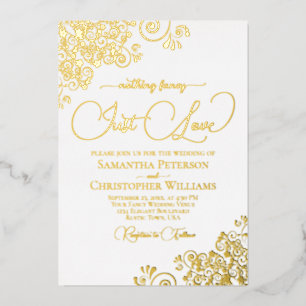 Invitación Con Relieve Metalizado Nada Fancy Ama El Oro Y El Boda Blanco