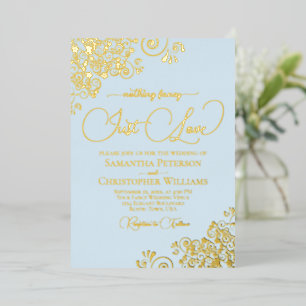 Invitación Con Relieve Metalizado Nada Fancy Ama Sólo Boda Polvo Azul y Oro