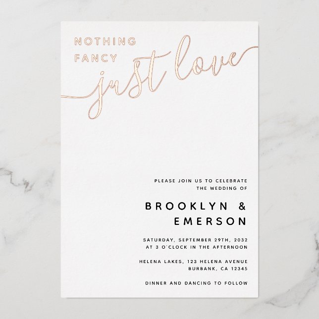 Invitación Con Relieve Metalizado Nada Fancy Just Love Boda (Anverso)