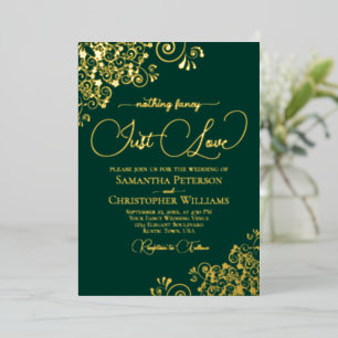 Invitación Con Relieve Metalizado Nada Fancy Love Just Love Boda Emerald Green Gold