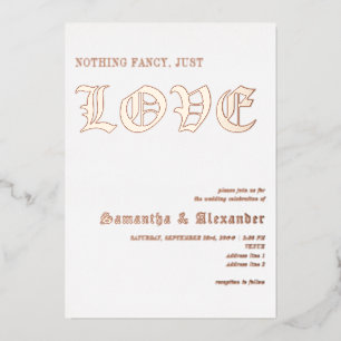 Invitación Con Relieve Metalizado Nada Gótico Simple Fancy Just Love Boda