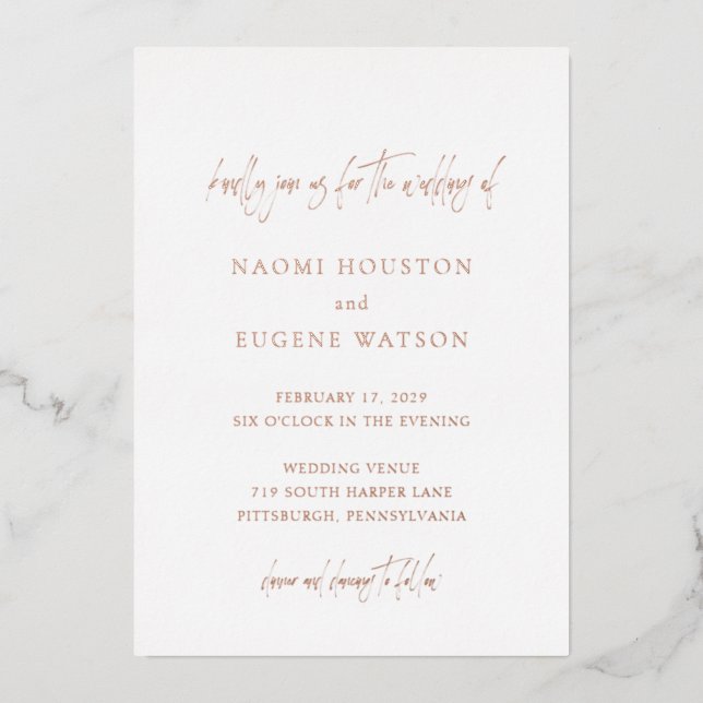 Invitación Con Relieve Metalizado Naomi Typography Boda moderno (Anverso)