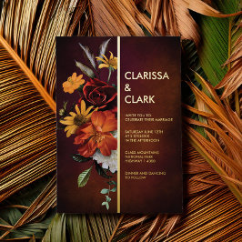 Invitación Con Relieve Metalizado Naranja audaz Rust Fall Floral Moderno Boda
