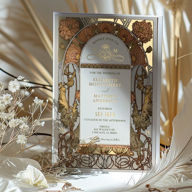 Invitación Con Relieve Metalizado Naranja Boda Relieve metalizado Art Nouveau Mucha (Subido por el creador)