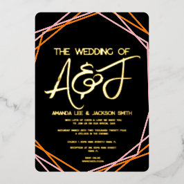 Invitación Con Relieve Metalizado Naranja de Sunrise Boda Brillante Rosa