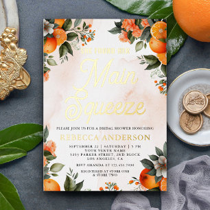 Invitación Con Relieve Metalizado Naranja de Tangerina Principal  Citrus Bridal Duch