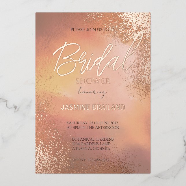 Invitación Con Relieve Metalizado Naranja hombre lavado cósmico ducha espuma (Anverso)