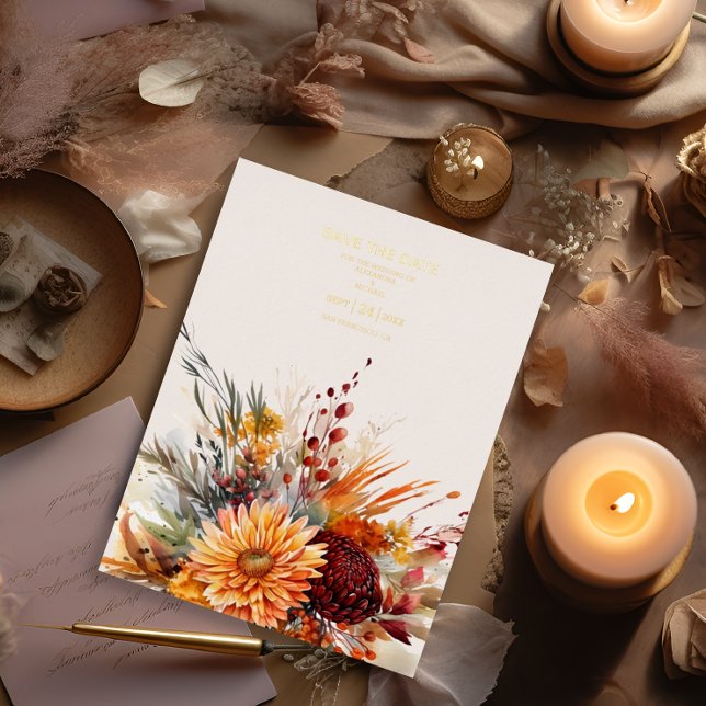 Invitación Con Relieve Metalizado Naranja Quemado Caída Acuarela Pampas Boda de Gras (Subido por el creador)