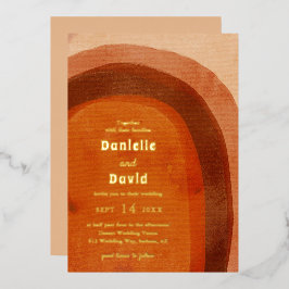 Invitación Con Relieve Metalizado Naranja quemado ruso Arch Boda moderno