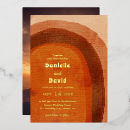 Invitación Con Relieve Metalizado Naranja quemado ruso, foto de Boda moderno