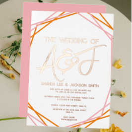 Invitación Con Relieve Metalizado Naranja Rosa Dorado Rosado Brillante Amanecer Boda