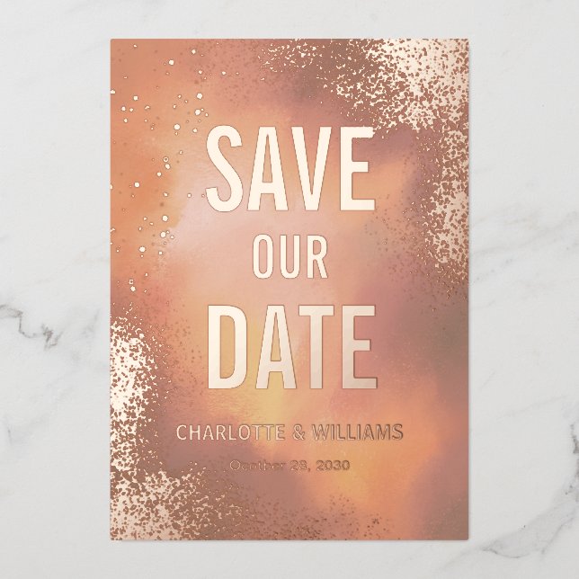 Invitación Con Relieve Metalizado Naranja Sparkle Hombre Foto Superposición Guardar  (Anverso)