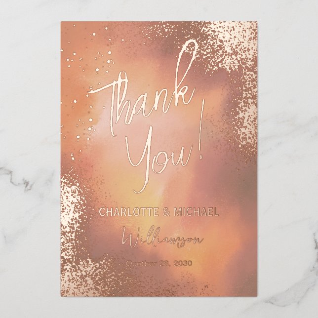 Invitación Con Relieve Metalizado Naranja Sparkle Photo Overlay Boda Gracias (Anverso)