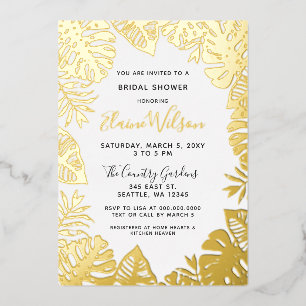 Invitación Con Relieve Metalizado Naturaleza botánica Sale Tropical Ducha Bridal