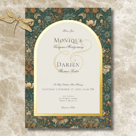 Invitación Con Relieve Metalizado Naturaleza vintage William Morris Elegante Boda