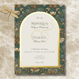 Invitación Con Relieve Metalizado Naturaleza vintage William Morris Elegante Boda