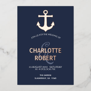 Invitación Con Relieve Metalizado Nautical Anchor de la Marina Boda de Oro