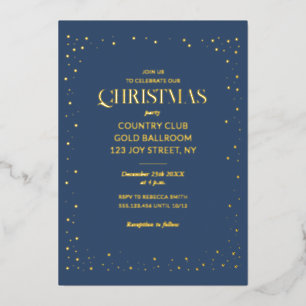 Invitación Con Relieve Metalizado Navidad Azul Marinho Luxo Férias Real