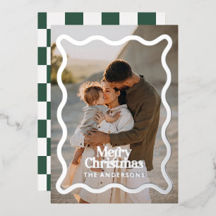 Invitación Con Relieve Metalizado Navidad con foto verde de verificación de borde on