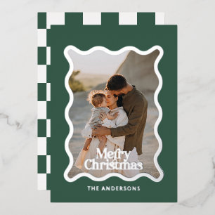 Invitación Con Relieve Metalizado Navidad con foto verde de verificación de borde on