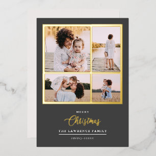 Invitación Con Relieve Metalizado Navidad es Oro   Verde menta Moderno 4 fotos fiest