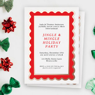 Invitación Con Relieve Metalizado Navidad Escalonada Roja y Blanca Elegante