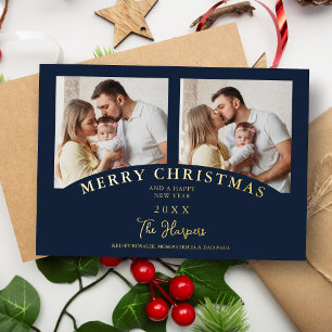 Invitación Con Relieve Metalizado Navidad Moderna Lujo Chic 2 Fotos Familia
