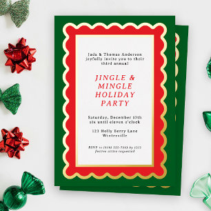 Invitación Con Relieve Metalizado Navidad Roja y Verde Preppy Simple Escalonada