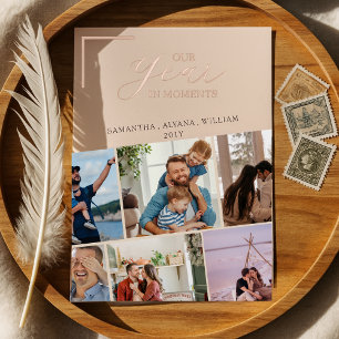 Invitación Con Relieve Metalizado Navidad Simple Año en Momentos Foto de Familia