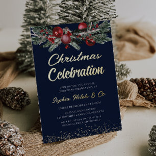 Invitación Con Relieve Metalizado Navidades anuales de la Marina de Oro Fiesta Celeb