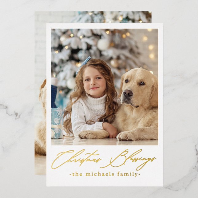 Invitación Con Relieve Metalizado Navidades bendiciendo dos fotos (Anverso/Reverso)