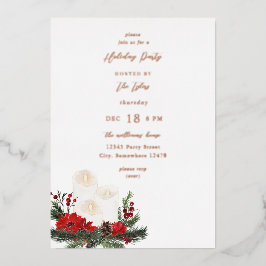 Invitación Con Relieve Metalizado Navidades Berries y Fiesta de Navidades de feriado