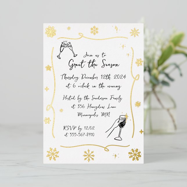Invitación Con Relieve Metalizado Navidades caprichosos Fiesta de cócteles de invier (Anverso de pie)