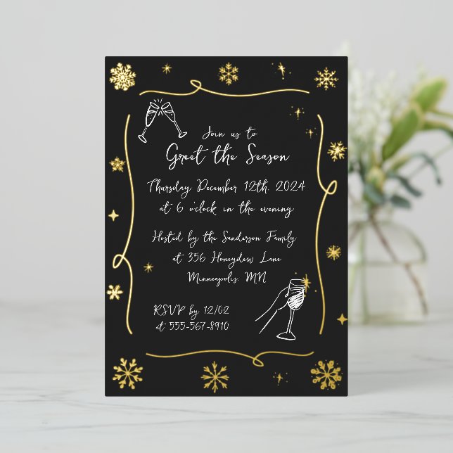 Invitación Con Relieve Metalizado Navidades caprichosos Fiesta de cócteles de invier (Anverso de pie)