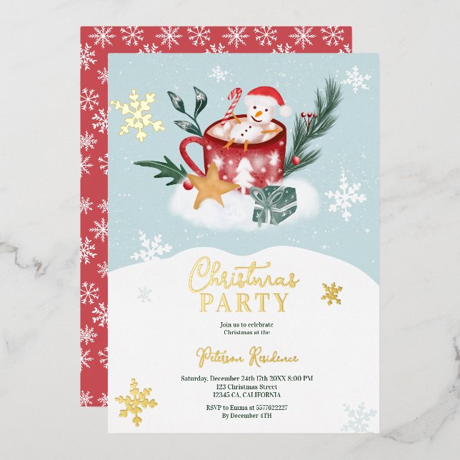 Invitación Con Relieve Metalizado Navidades caprichosos ilustracion de chocolate con (Anverso/Reverso)
