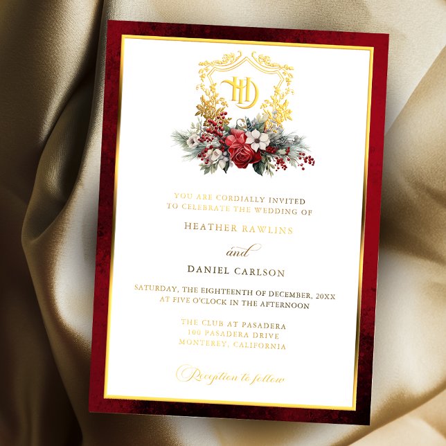 Invitación Con Relieve Metalizado Navidades clásicos Escudo floral Monograma Boda (Subido por el creador)