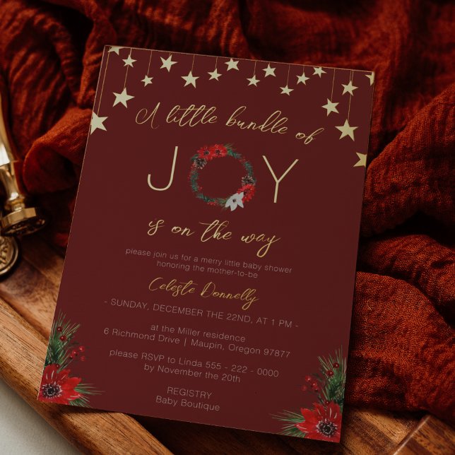 Invitación Con Relieve Metalizado Navidades Clásicos Red Bundle De Joy Baby Shower (Subido por el creador)