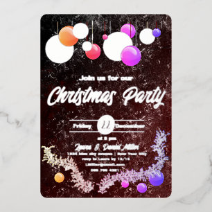 Invitación Con Relieve Metalizado Navidades coloridos baubles y garlands