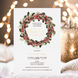 Invitación Con Relieve Metalizado Navidades corporativos de oro festivo de Wreath