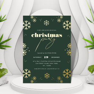 Invitación Con Relieve Metalizado Navidades corporativos Gold Snowflakes y Fiesta de