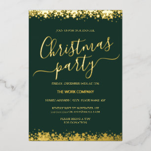Invitación Con Relieve Metalizado Navidades Corporativos Verdes Fiesta Copo de Nieve