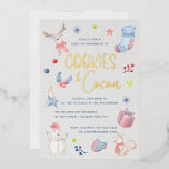 Invitación Con Relieve Metalizado Navidades Cuidados Cookies De Guión De Agua Cocoa<br><div class="desc">El Relieve metalizado oro puro le invita a pasar unas vacaciones familiares junto con galletas y cacao con Navidades caprichosos, pinturas acuarelas y caligrafía escrita a mano. La parte posterior muestra un patrón acuarela de vacaciones de invierno. Texto de personalizable completo: utilice la herramienta de diseño en "personalizar más adelante"...</div>